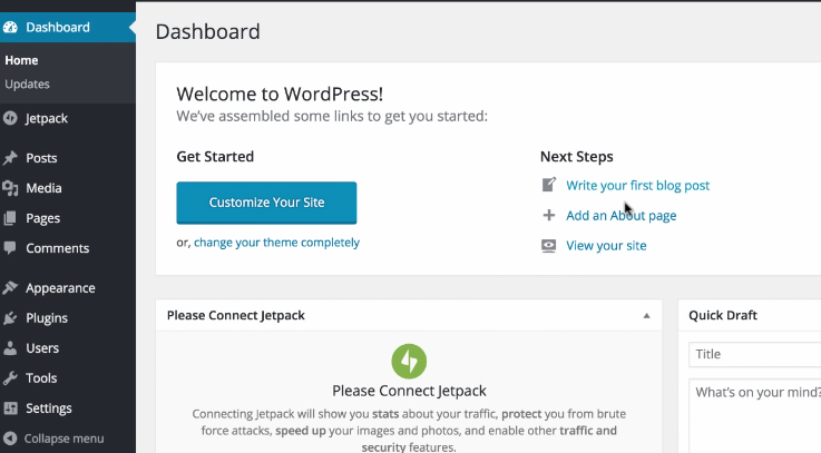 WordPress Dashboard overview SiteGround