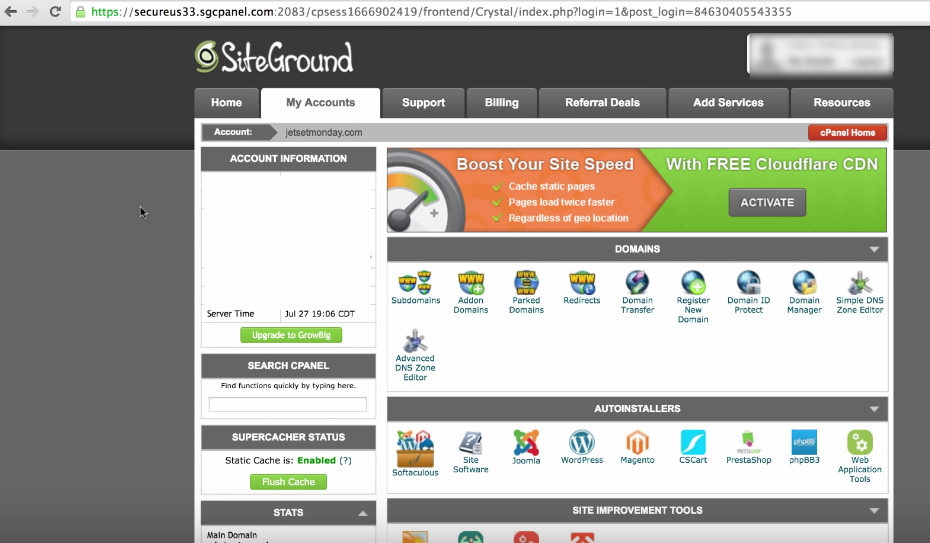SiteGround cPanel Dashboard