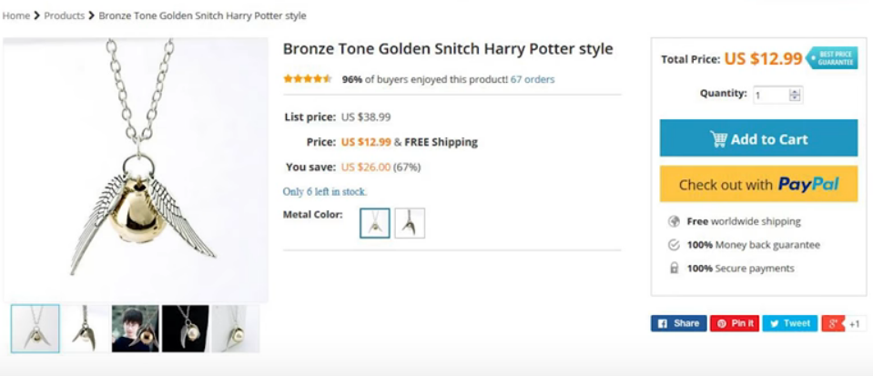 Golden Snitch Necklace Price on Harry Potter Store